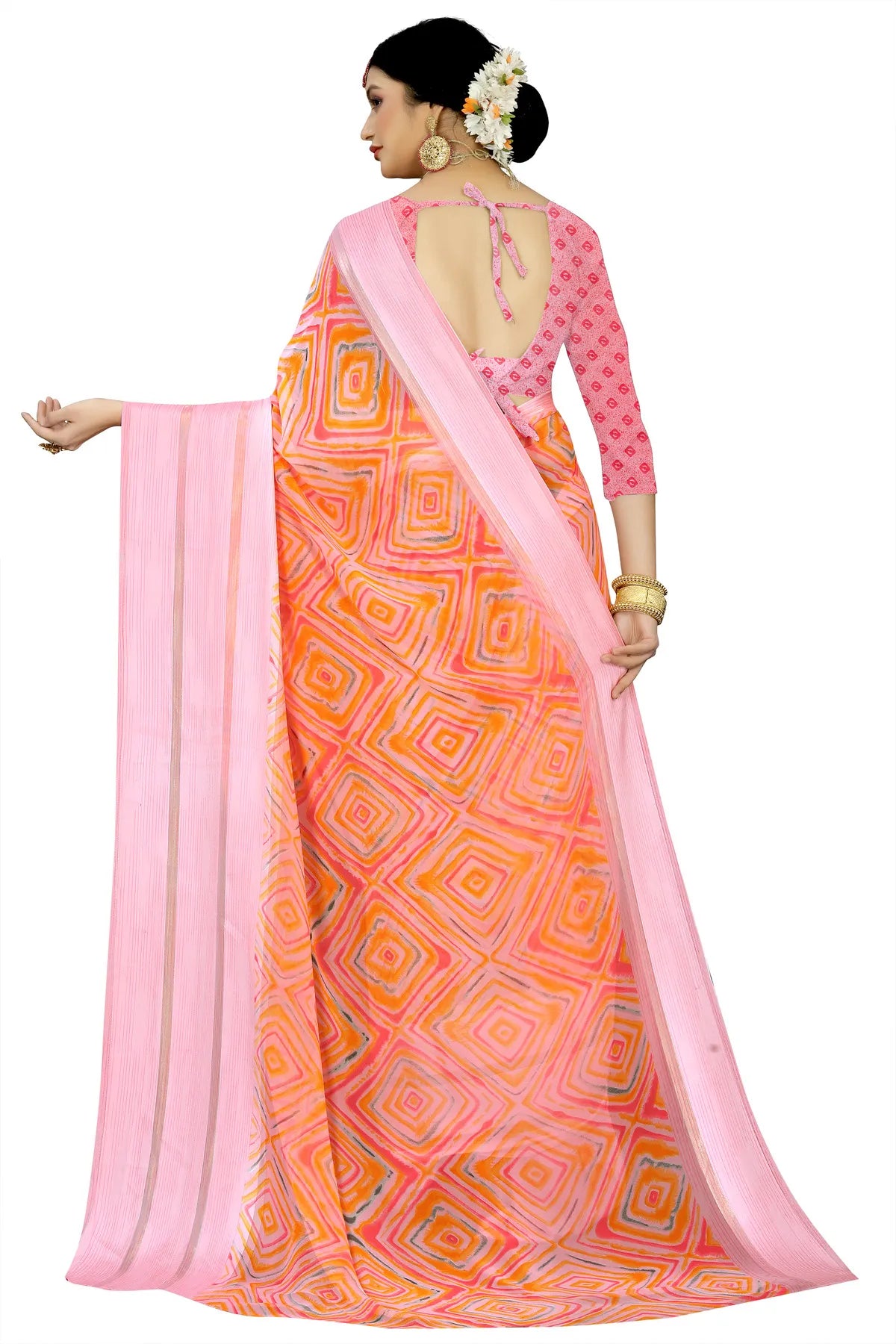 Glimmering Threads: Exquisite Silk Sarees for Women's (SAREE D7-PINK)