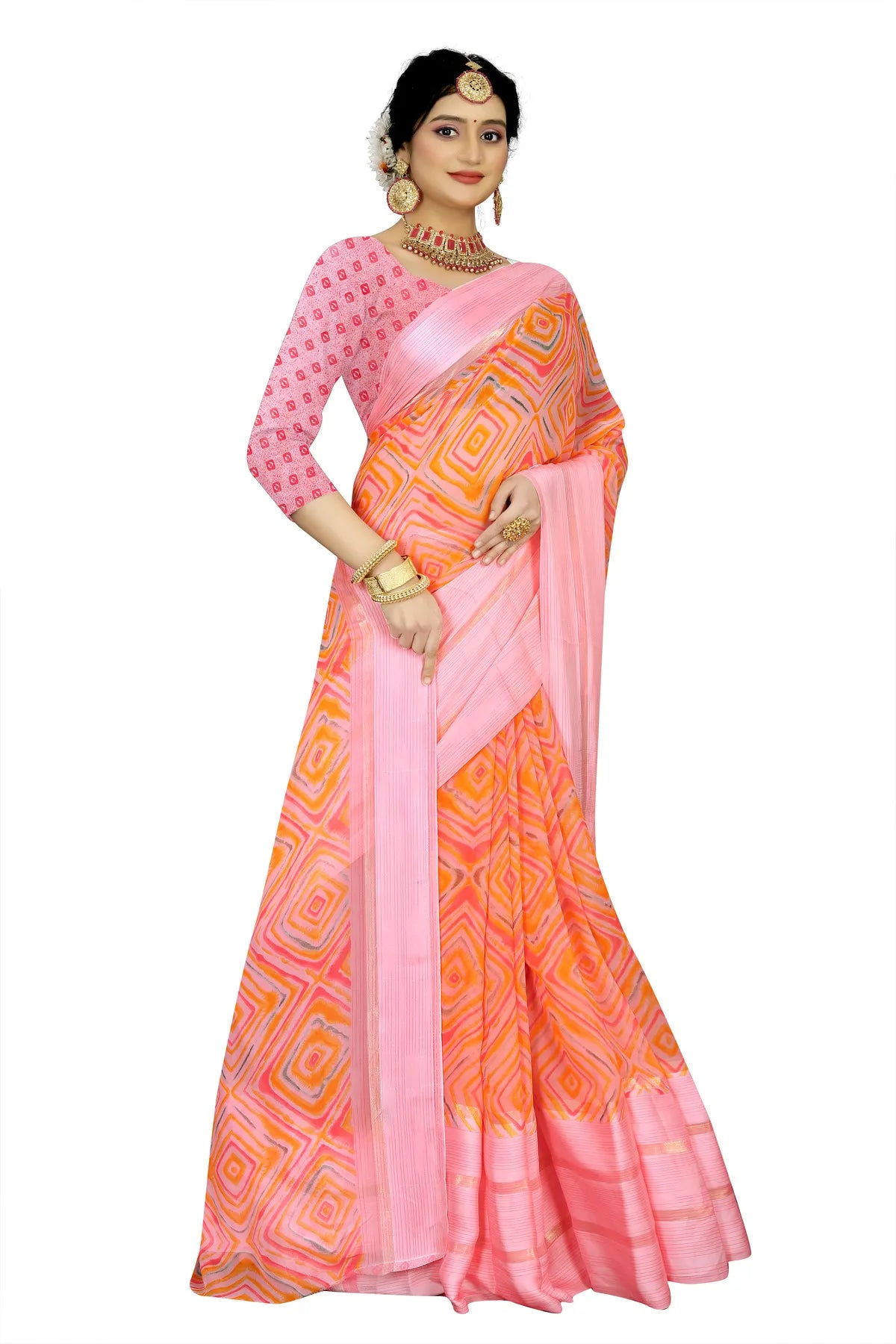 Glimmering Threads: Exquisite Silk Sarees for Women's (SAREE D7-PINK)