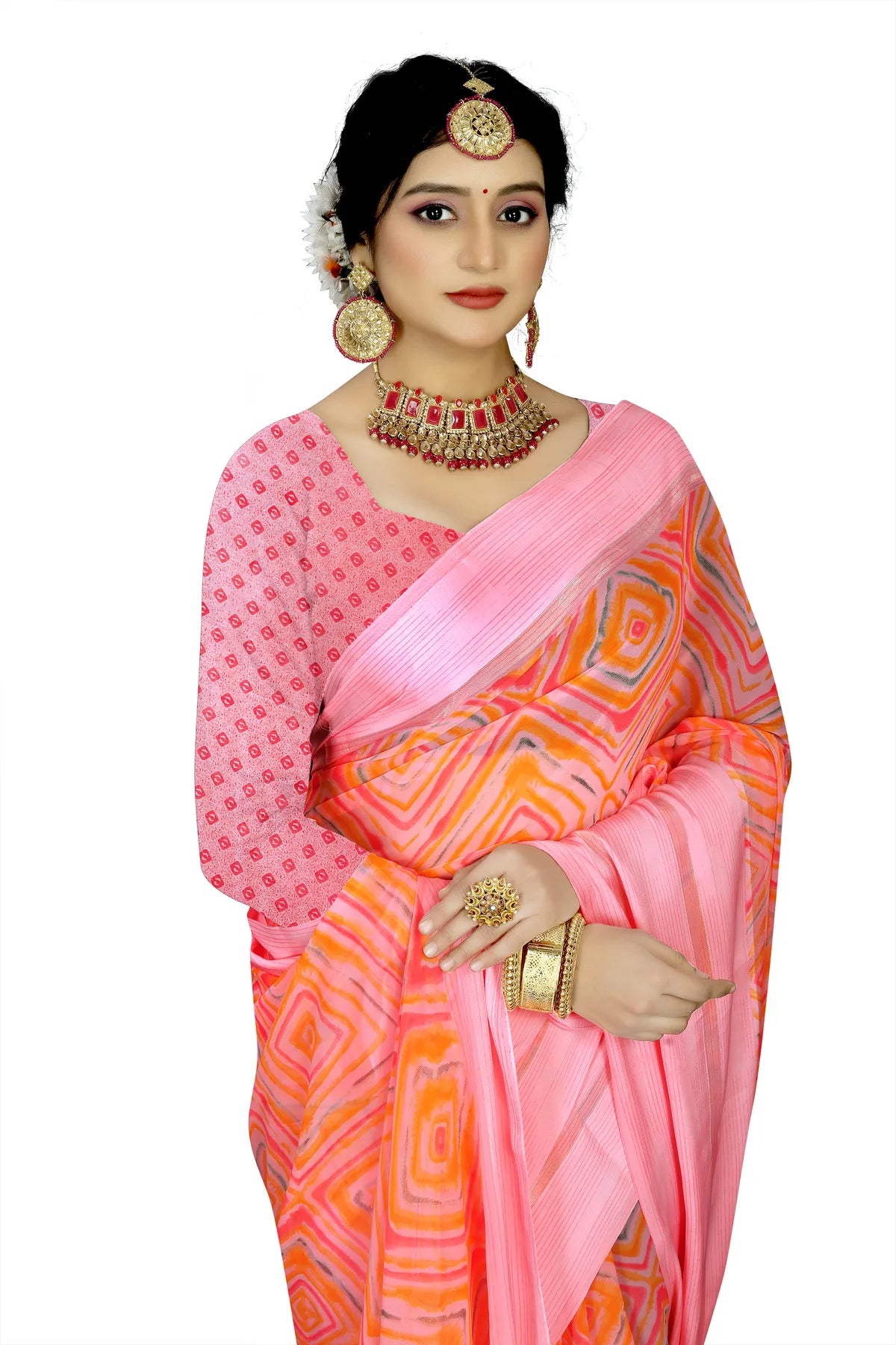 Glimmering Threads: Exquisite Silk Sarees for Women's (SAREE D7-PINK)