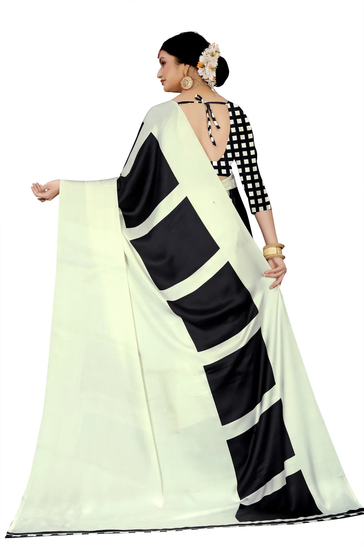 Glimmering Threads: Exquisite Silk Sarees for Women's (SAREE D8-WHITE-BLACK)