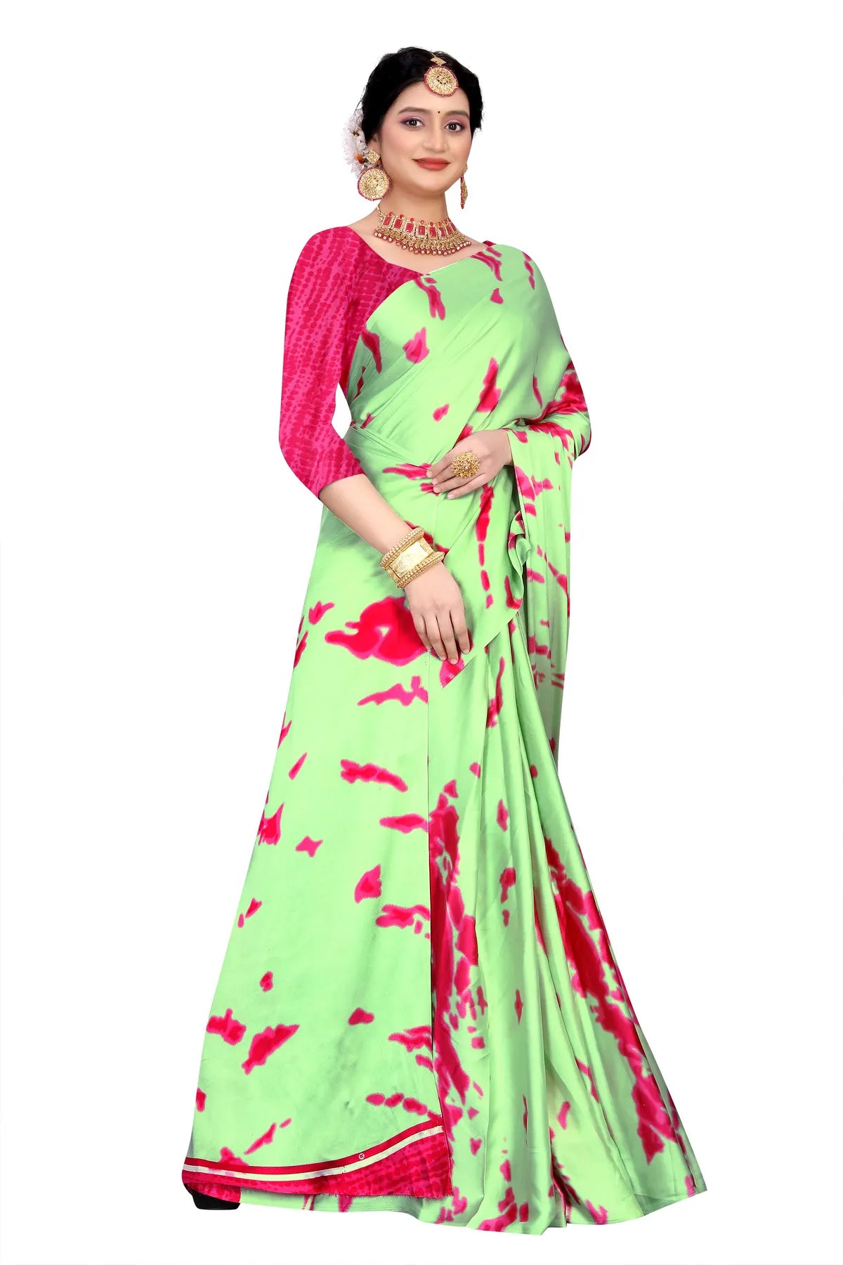 Glimmering Threads: Exquisite Silk Sarees for Women's (SAREE D8-GREEN-PINK)