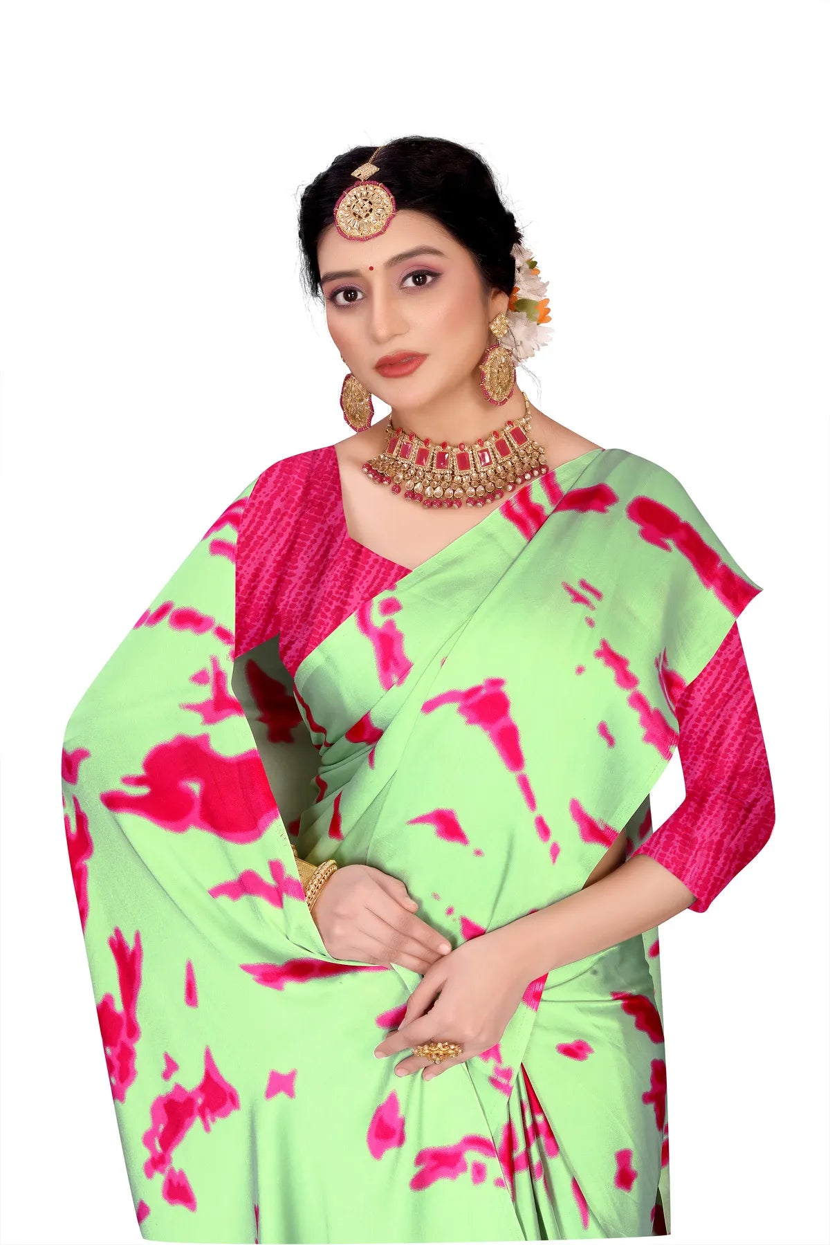 Glimmering Threads: Exquisite Silk Sarees for Women's (SAREE D8-GREEN-PINK)
