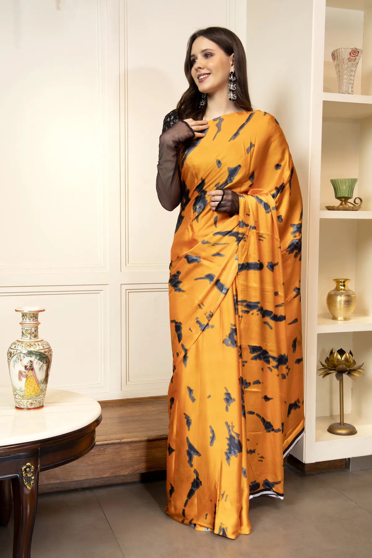 Glimmering Threads: Exquisite Silk Sarees for Women's (A SAREE D8-ORANGE-BLUE)