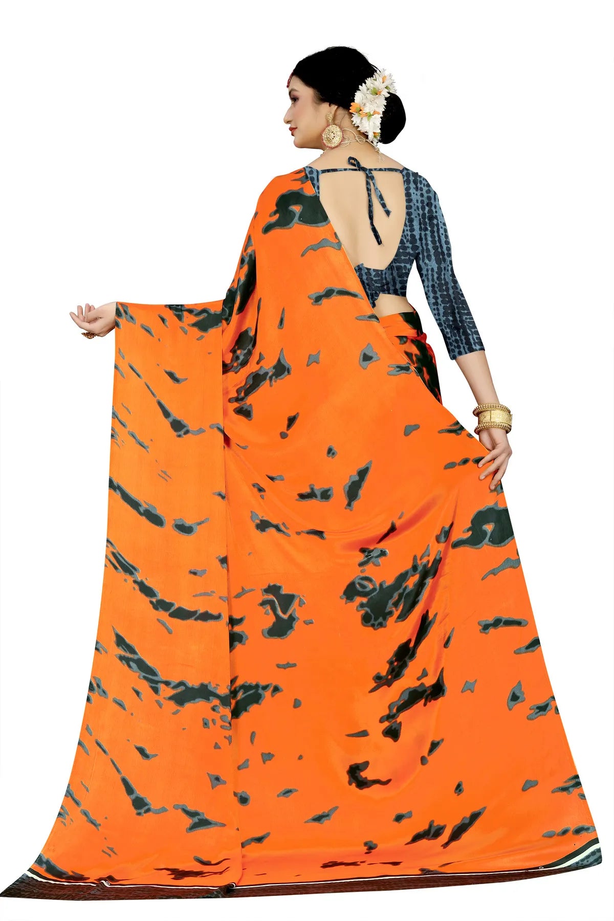 Glimmering Threads: Exquisite Silk Sarees for Women's (SAREE D8-ORANGE-BLUE)