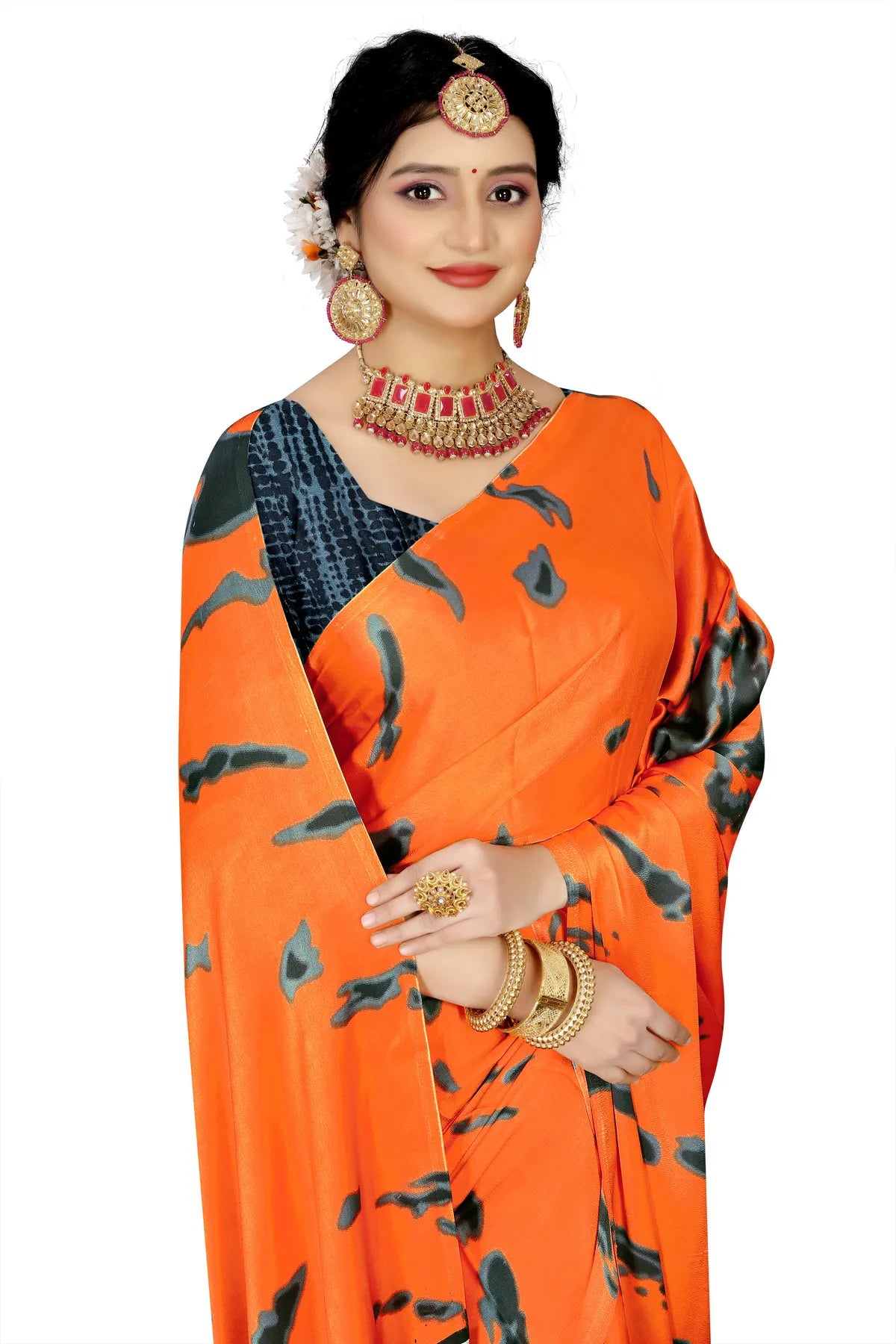 Glimmering Threads: Exquisite Silk Sarees for Women's (SAREE D8-ORANGE-BLUE)