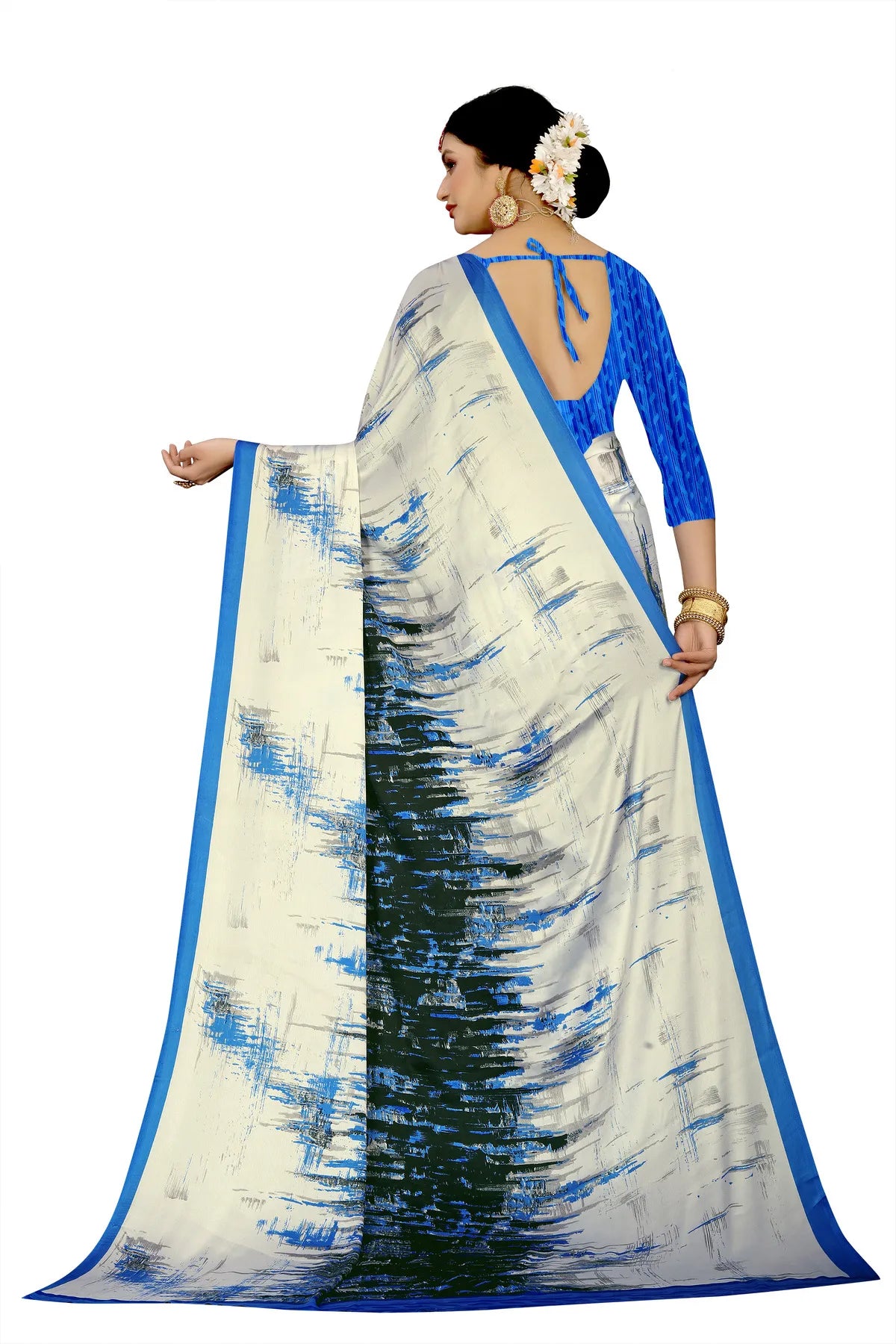 Glimmering Threads: Exquisite Silk Sarees for Women's (SAREE D8-WHITE-BLUE)