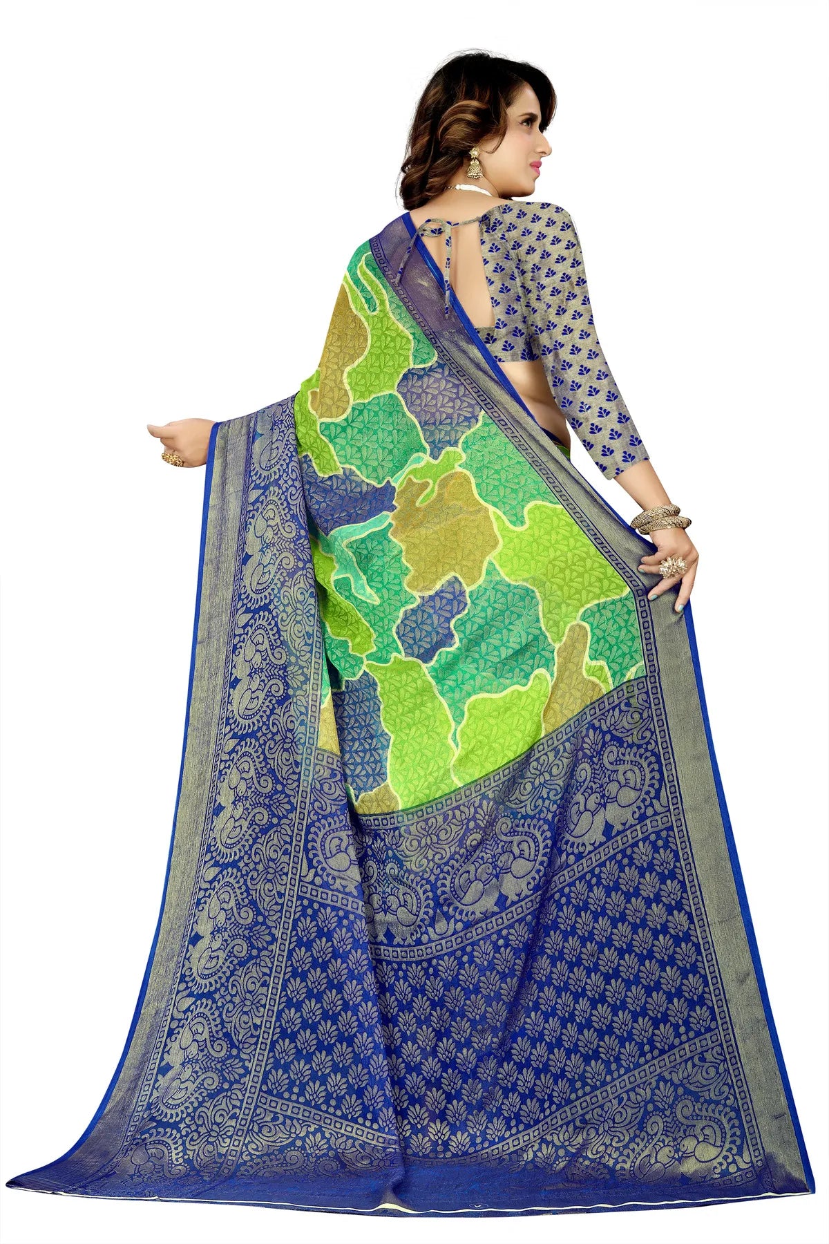 Glimmering Threads: Exquisite Silk Sarees for Women's (SAREE D9-GREEN-BLUE)