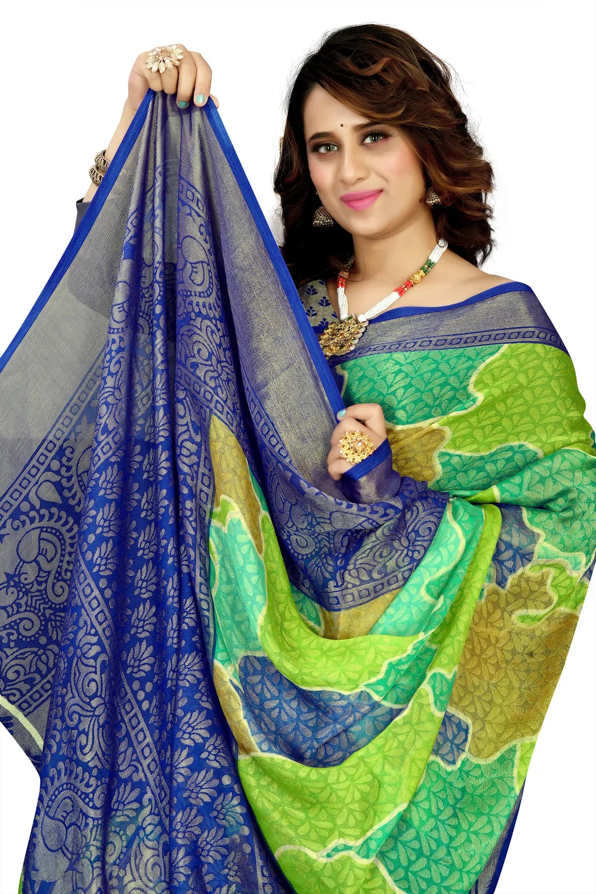 Glimmering Threads: Exquisite Silk Sarees for Women's (SAREE D9-GREEN-BLUE)