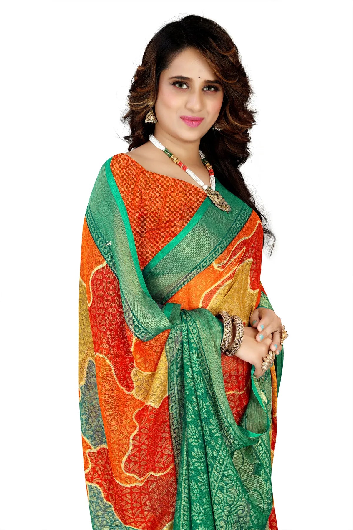 Glimmering Threads: Exquisite Silk Sarees for Women's (SAREE D9-ORANGE-GREEN)