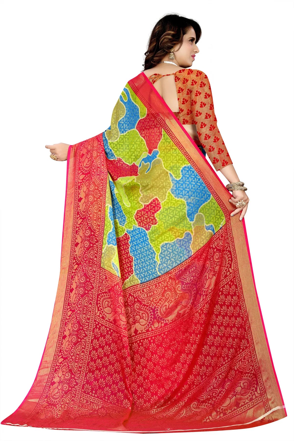 Glimmering Threads: Exquisite Silk Sarees for Women's (SAREE D9-RED-GREEN)