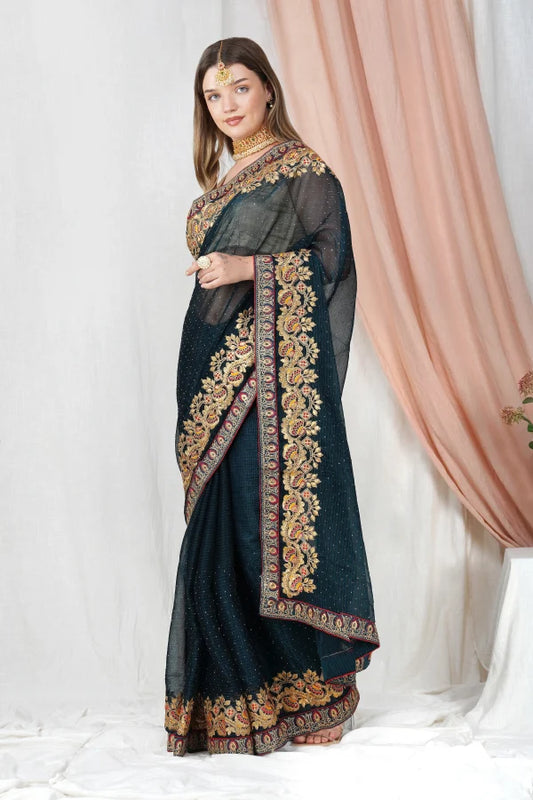 "Lightweight Fold Chiffon Saree for Festive Occasions" -SAREE D17-Green