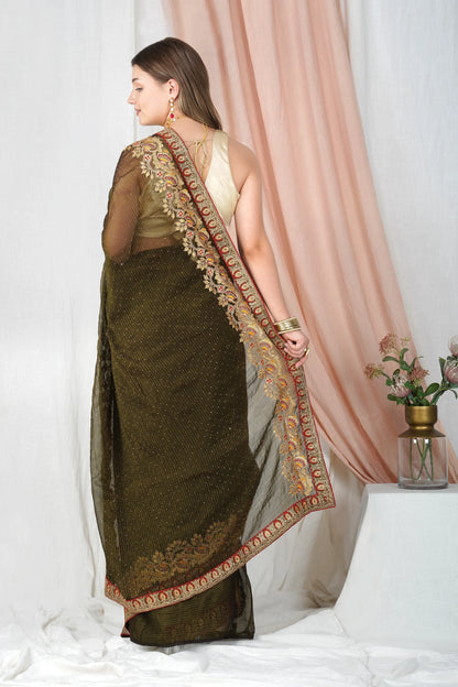 "Lightweight Fold Chiffon Saree for Festive Occasions" -SAREED17(Mehandi-Green)