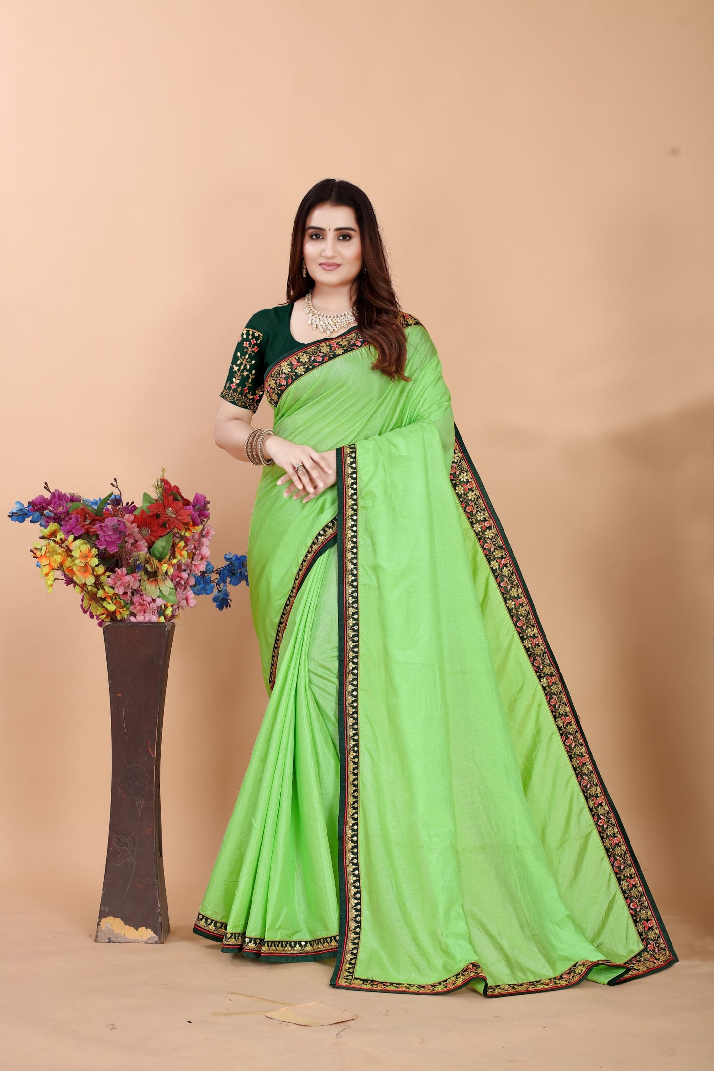 Embroider: Tussar Silk Sarees Sarees for Every Occasion For Women's D22(Parrot Green)