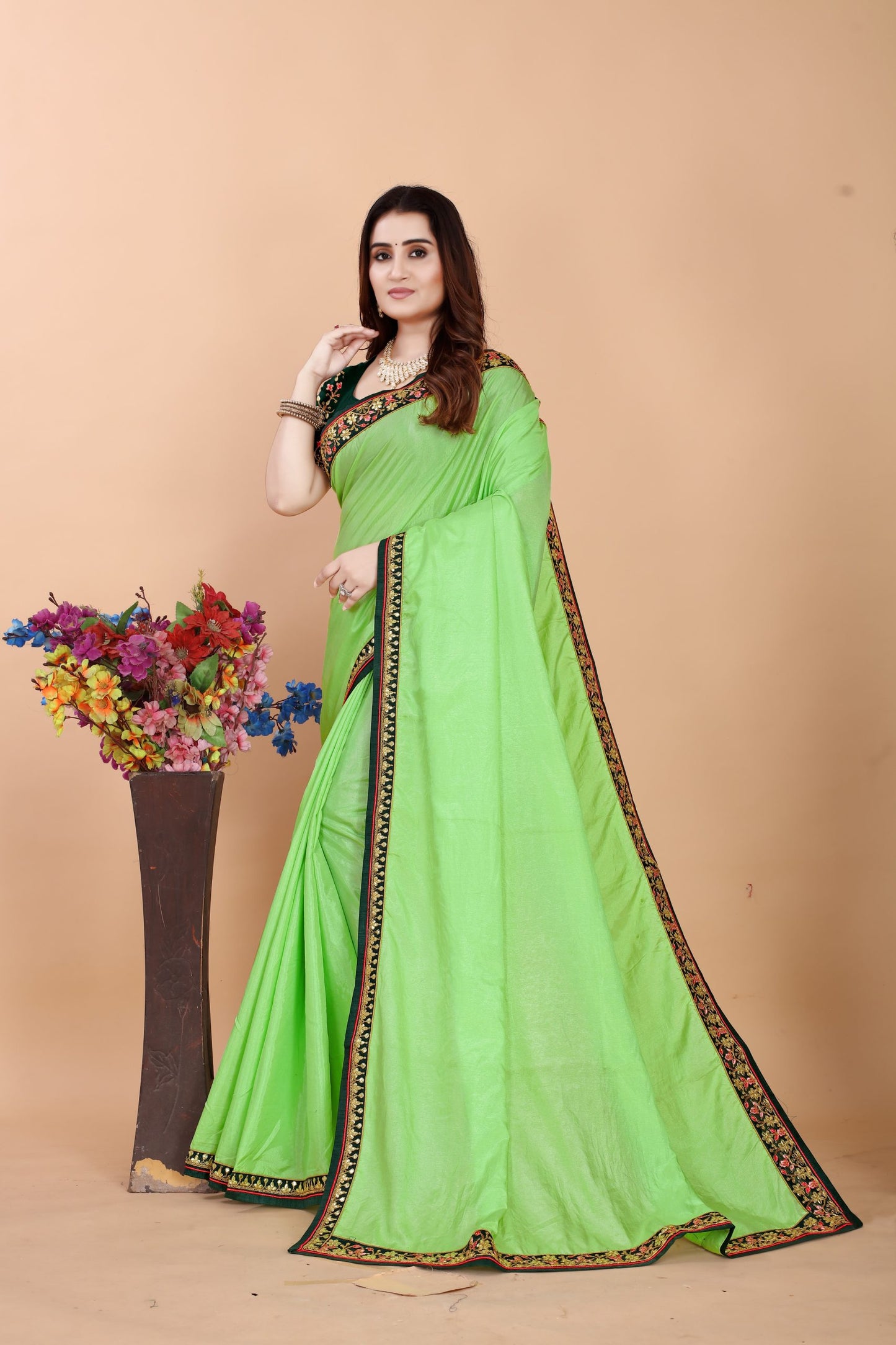 Embroider: Tussar Silk Sarees Sarees for Every Occasion For Women's D22(Parrot Green)