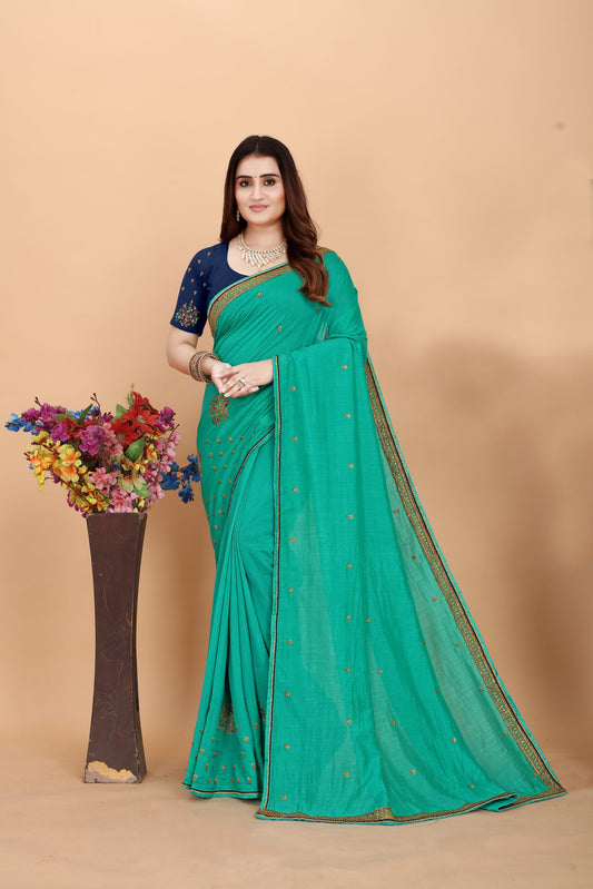 Embroider: Tussar Silk Sarees Sarees for Every Occasion For Women's D22(Sea Green)