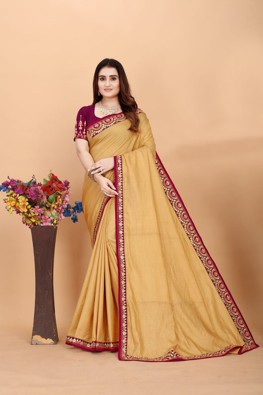 Embroider: Tussar Silk Sarees Sarees for Every Occasion For Women's D22(Gold)