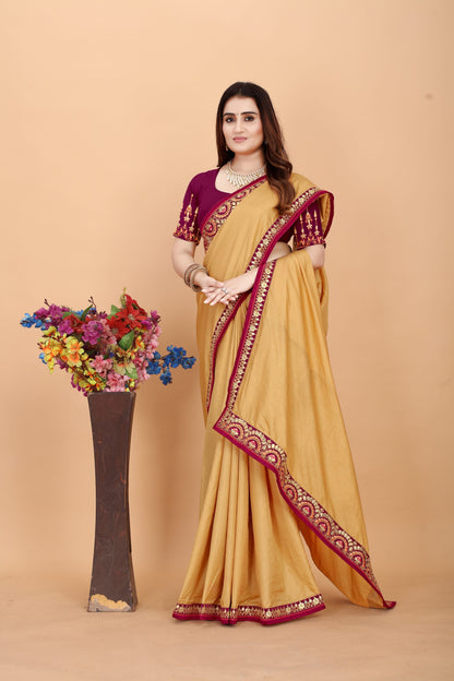Embroider: Tussar Silk Sarees Sarees for Every Occasion For Women's D22(Gold)