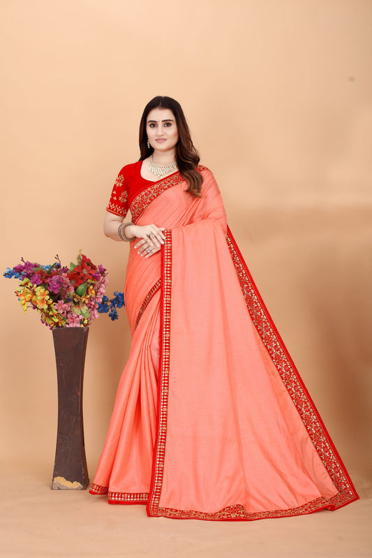 Embroider: Tussar Silk Sarees Sarees for Every Occasion For Women's D22(Pink &amp; Red)