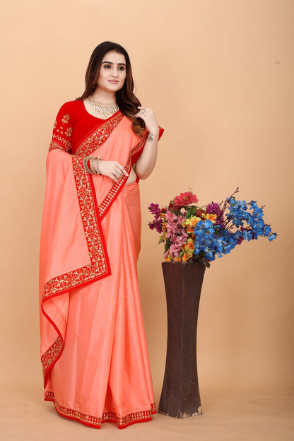 Embroider: Tussar Silk Sarees Sarees for Every Occasion For Women's D22(Pink &amp; Red)