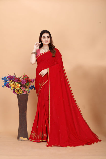 Embroider: Tussar Silk Sarees Sarees for Every Occasion For Women's D22(Red &amp; Pink )