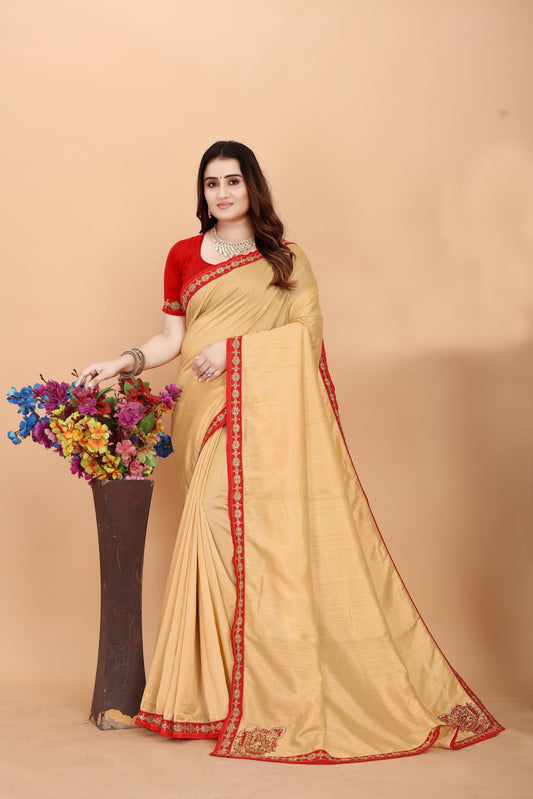Embroider: Tussar Silk Sarees Sarees for Every Occasion For Women's D22(Gold &amp; Red)
