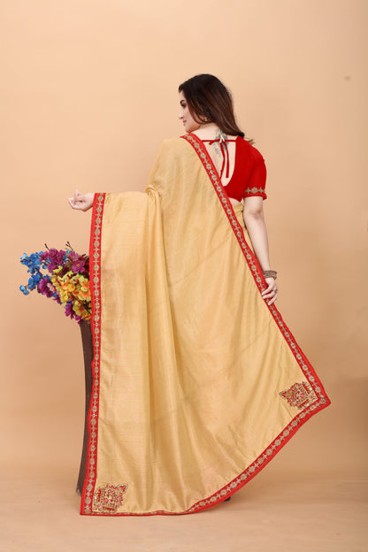 Embroider: Tussar Silk Sarees Sarees for Every Occasion For Women's D22(Gold &amp; Red)