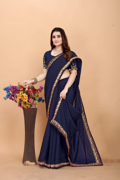 Embroider: Tussar Silk Sarees Sarees for Every Occasion For Women's D22(Royal Blue)