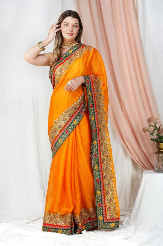 "Lightweight Fold Chiffon Saree for Festive Occasions" -SAREE D17(Yellow)