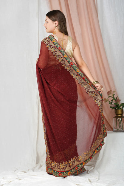 "Lightweight Fold Chiffon Saree for Festive Occasions"-SAREE D18(Purple)