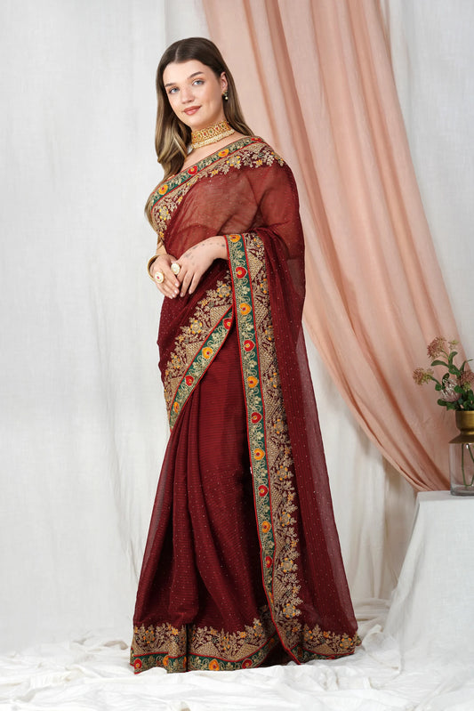 "Lightweight Fold Chiffon Saree for Festive Occasions"-SAREE D18(Purple)