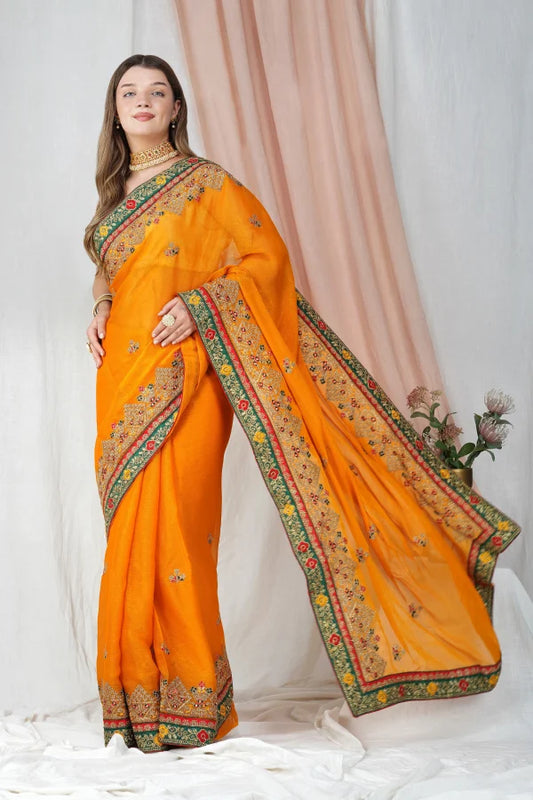 "Lightweight Fold Chiffon Saree for Festive Occasions" -SAREE D18(Yellow)