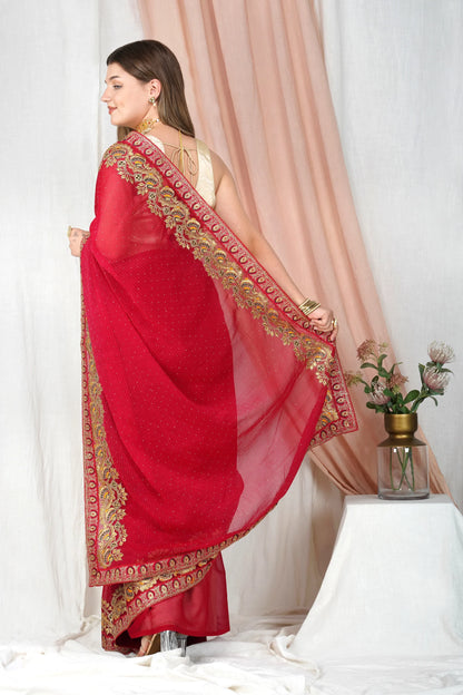 "Lightweight Fold Chiffon Saree for Festive Occasions"-SAREE D17(Red)