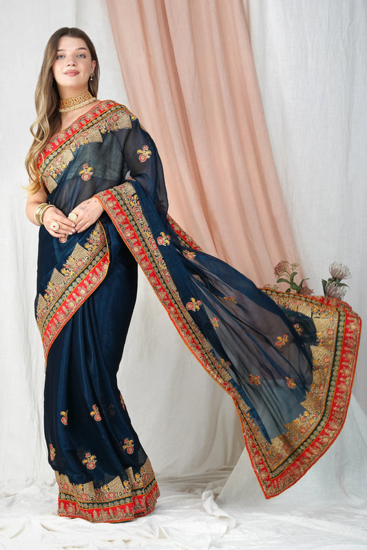 "Lightweight Fold Chiffon Saree for Festive Occasions"-SAREE D18 (Blue)