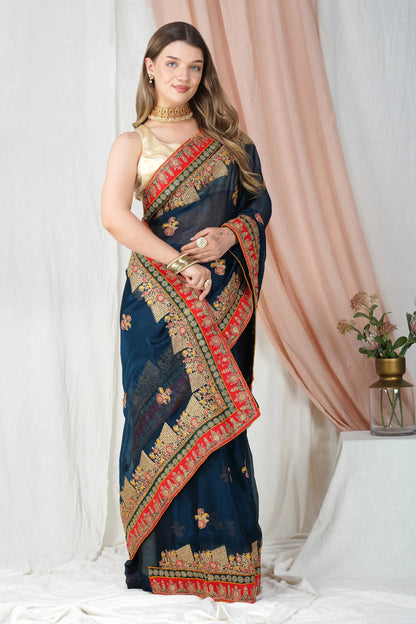 "Lightweight Fold Chiffon Saree for Festive Occasions"-SAREE D18 (Blue)