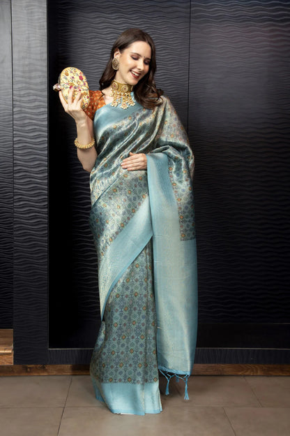 Glimmering Threads: Exquisite Silk Sarees for Women's (A SAREE D1-BLUE)
