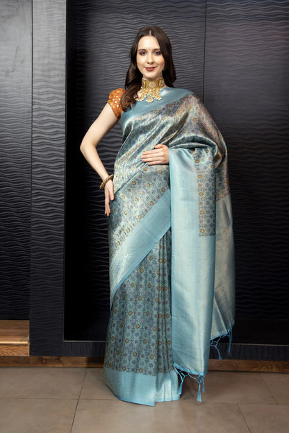Glimmering Threads: Exquisite Silk Sarees for Women's (A SAREE D1-BLUE)