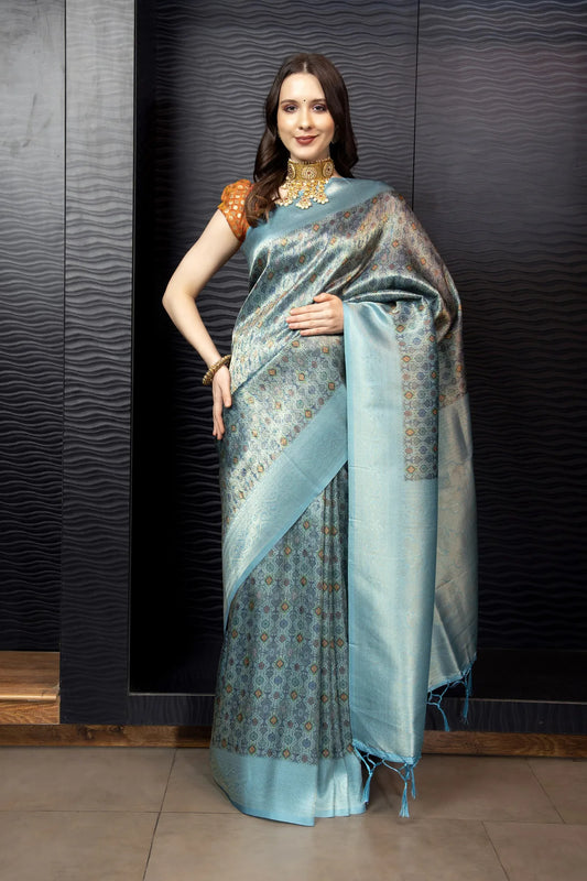 Glimmering Threads: Exquisite Silk Sarees for Women's (A SAREE D1-BLUE)