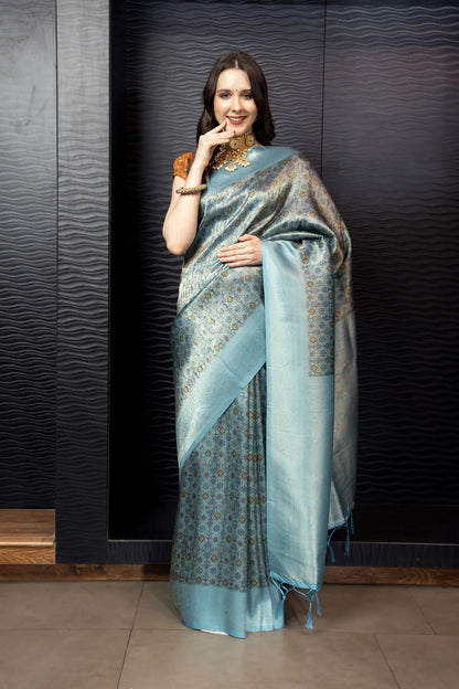 Glimmering Threads: Exquisite Silk Sarees for Women's (A SAREE D1-BLUE)