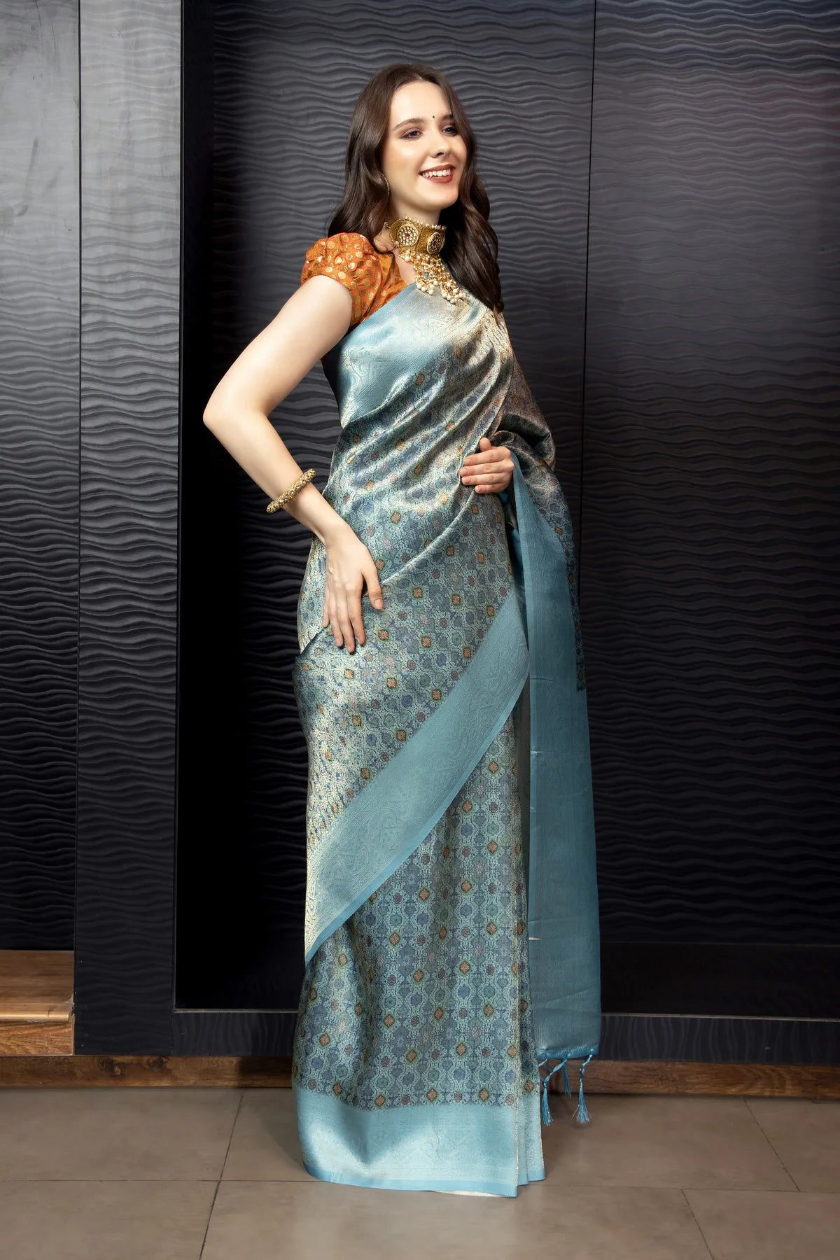 Glimmering Threads: Exquisite Silk Sarees for Women's (A SAREE D1-BLUE)