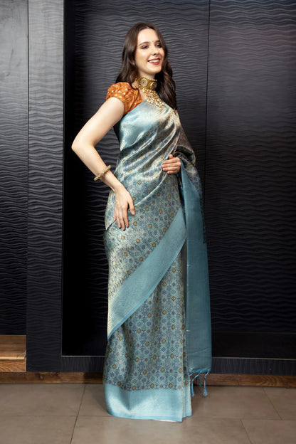 Glimmering Threads: Exquisite Silk Sarees for Women's (A SAREE D1-BLUE)