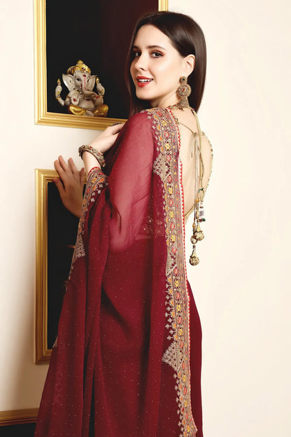 Enchanted Sparkle  Shimmer Chiffon Sarees A-SAREE D11-Purple