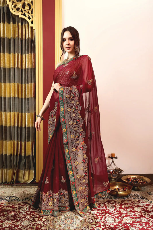 Enchanted Sparkle  Shimmer Chiffon Sarees (A) SAREE D14-Purple