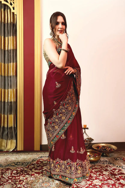 Enchanted Sparkle  Shimmer Chiffon Sarees (A) SAREE D14-Purple
