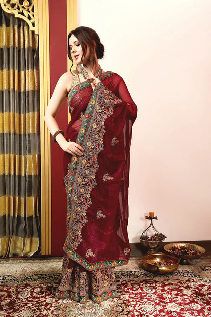 Enchanted Sparkle  Shimmer Chiffon Sarees (A) SAREE D14-Purple