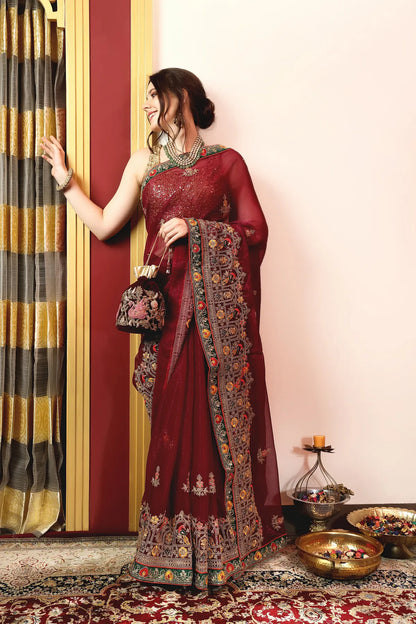 Enchanted Sparkle  Shimmer Chiffon Sarees (A) SAREE D14-Purple