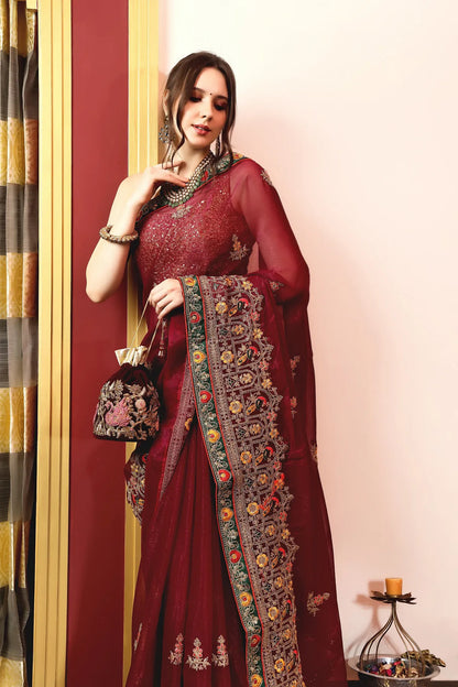 Enchanted Sparkle  Shimmer Chiffon Sarees (A) SAREE D14-Purple