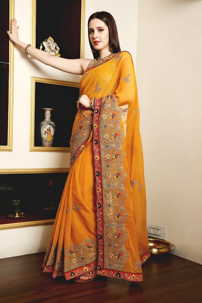 Enchanted Sparkle  Shimmer Chiffon Sarees (A) SAREE D14-Yellow