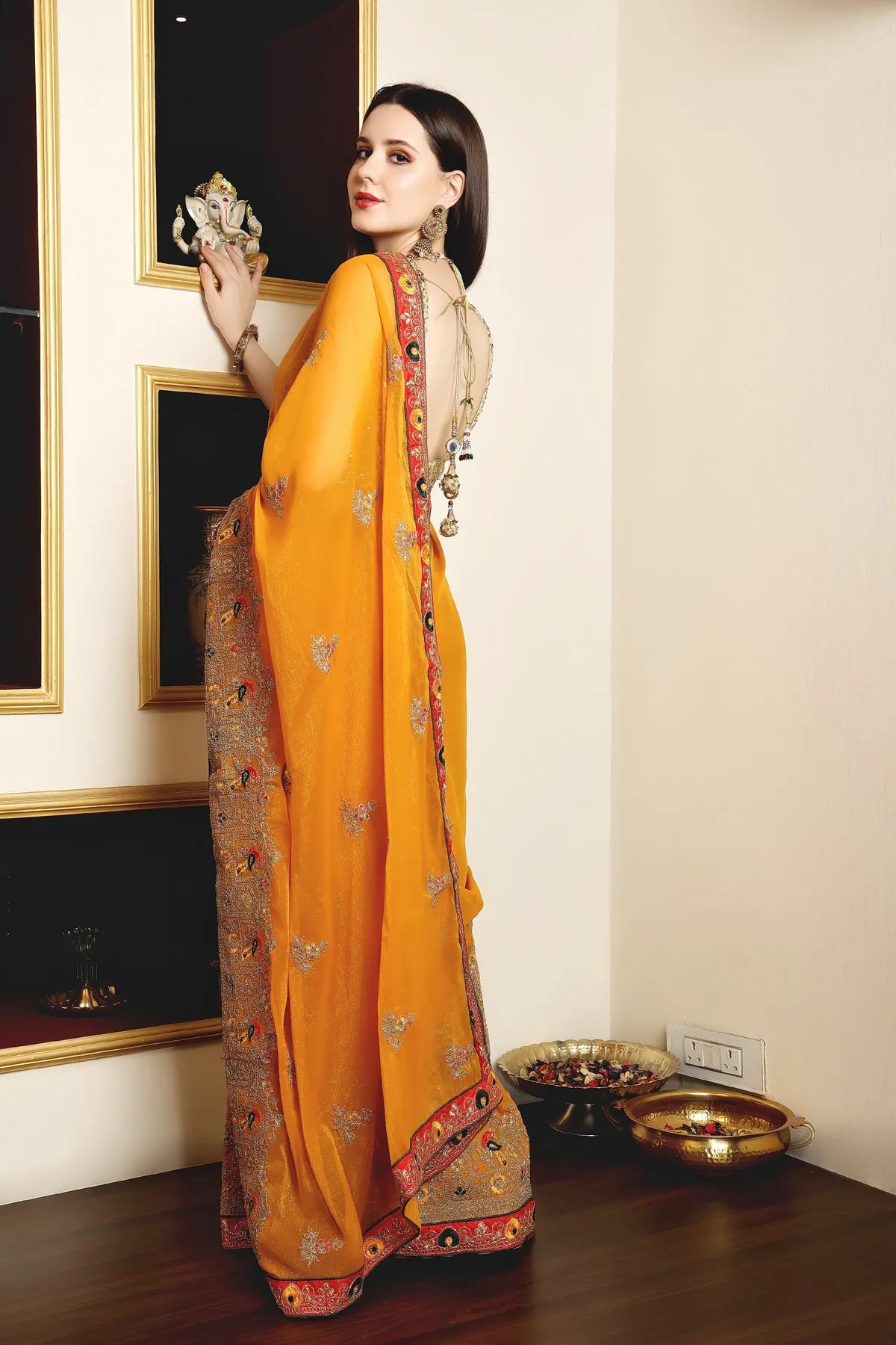 Enchanted Sparkle  Shimmer Chiffon Sarees (A) SAREE D14-Yellow