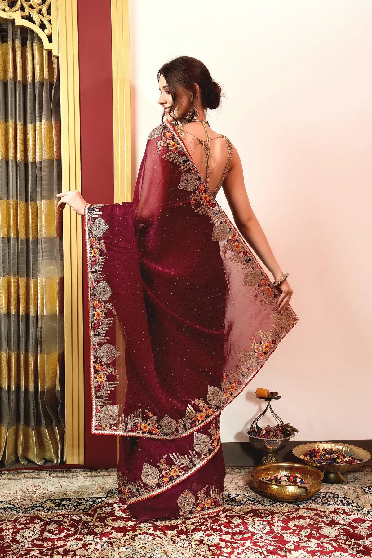 Enchanted Sparkle  Shimmer Chiffon Sarees -A-SAREE D18-Purple