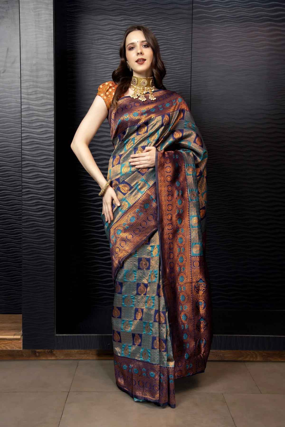 Glimmering Threads: Exquisite Silk Sarees for Women's (A SAREE D2-BLUE)